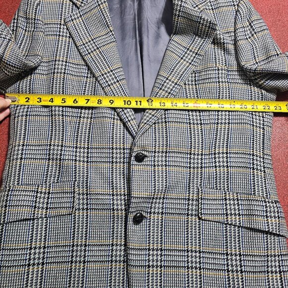 VTG 70s Chester Barrie Houndstooth Cashmere Blazer Sz 42S Blue Gray Quiet Luxury - Picture 12 of 16